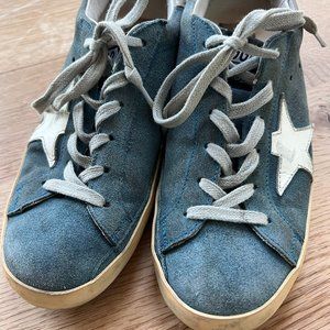 Golden Goose suede Superstars, size 38EU/8 US, blue with white stars